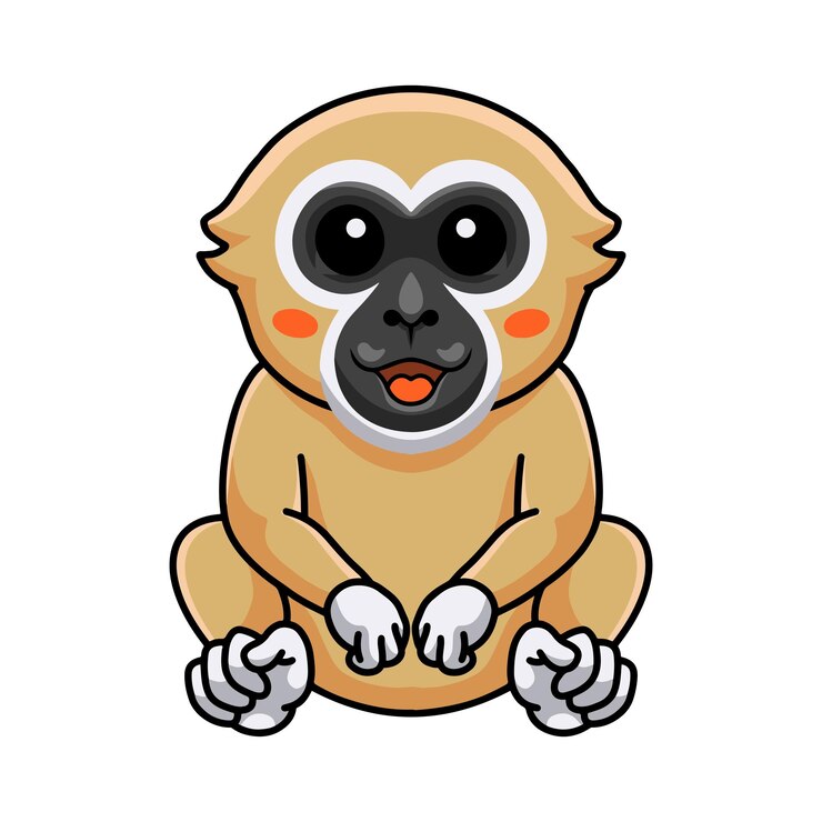 Vector cute dibujos animados de mono gibón de manos blancas sentado
