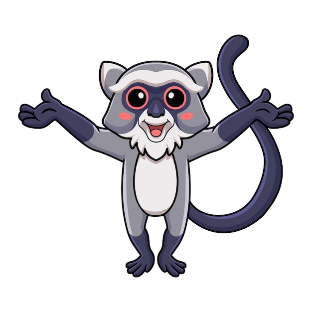 Cute dibujos animados de mono samango levantando las manos