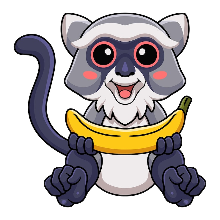 Vector cute dibujos animados de mono samango sosteniendo un plátano