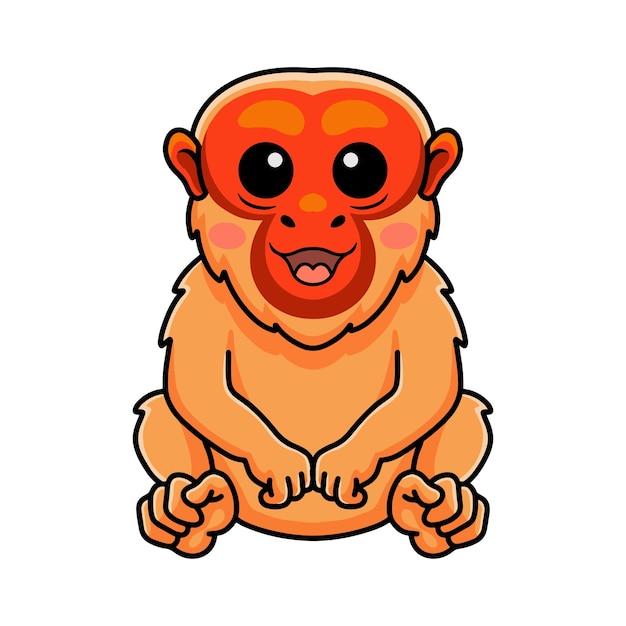 Cute dibujos animados de mono uakari calvo sentado