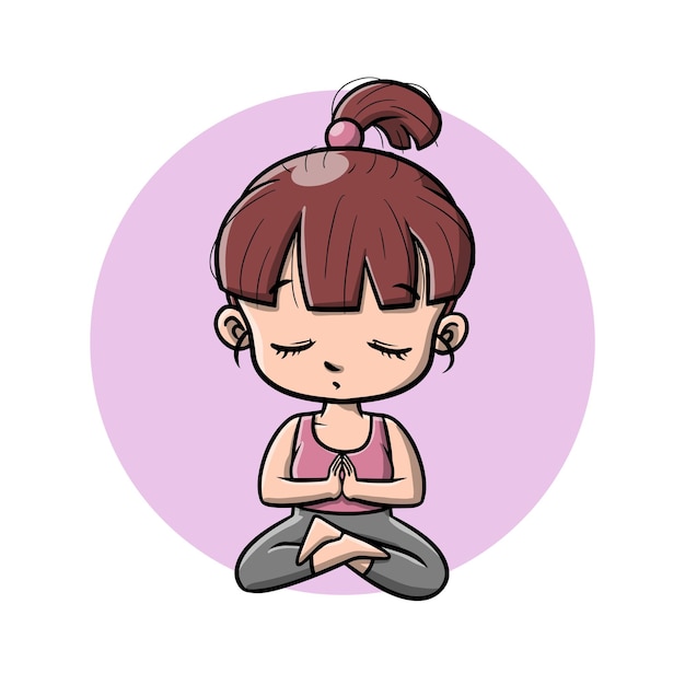 Cute dibujos animados de niña de yoga