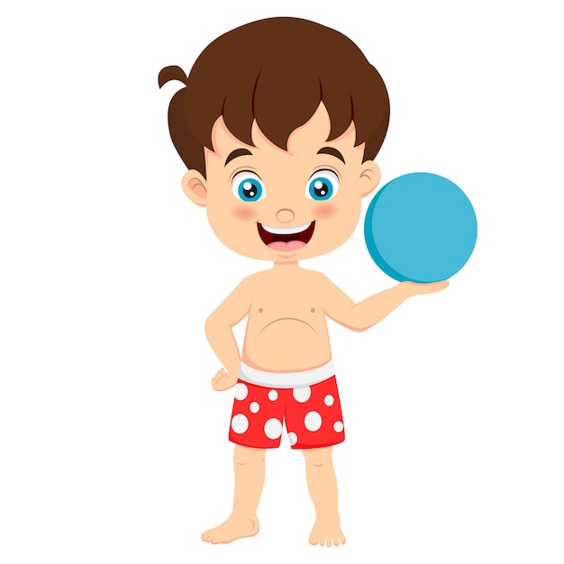 Cute dibujos animados de niño pequeño con pelota de playa