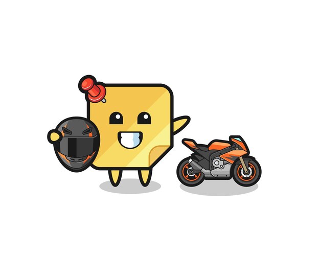 Cute dibujos animados de notas adhesivas como un corredor de motocicletas