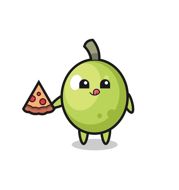 Cute dibujos animados de oliva comiendo pizza, diseño de estilo lindo para camiseta, pegatina, elemento de logotipo