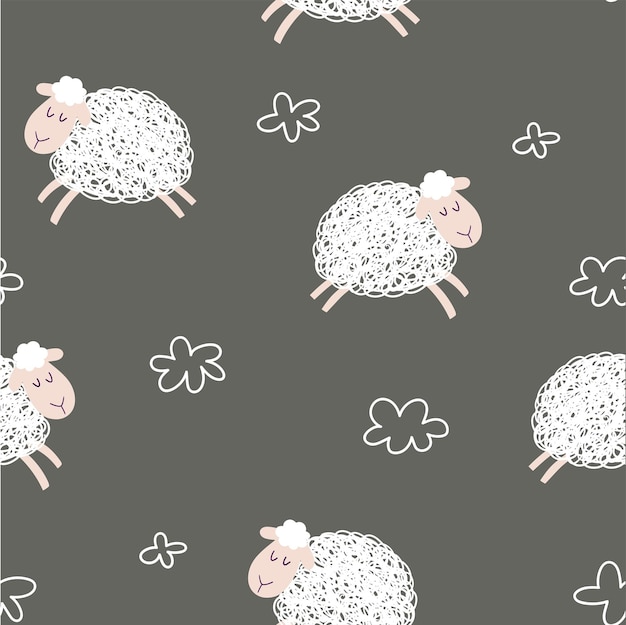 Cute dibujos animados ovejas de fondo transparente ovejas y nubes sobre un fondo marrón