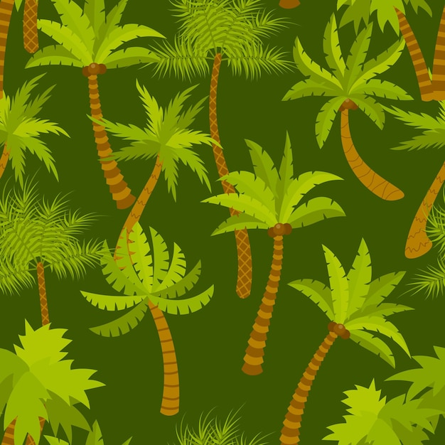 Cute dibujos animados palm oasis de patrones sin fisuras. Fondo de naturaleza tropical. Árboles exóticos de estilo plano.