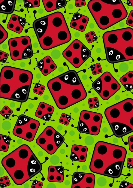 Cute dibujos animados patrón de mariquita roja sobre un fondo verde
