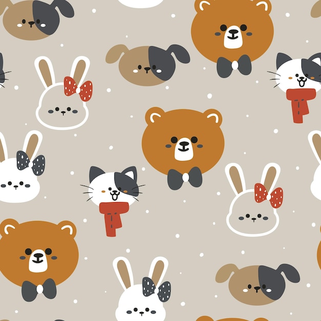 Cute dibujos animados de patrones sin fisuras de oso gato y conejito