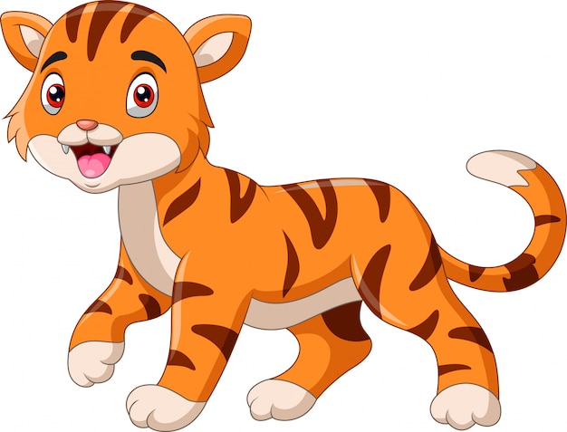 Cute dibujos animados pequeño tigre caminando solo