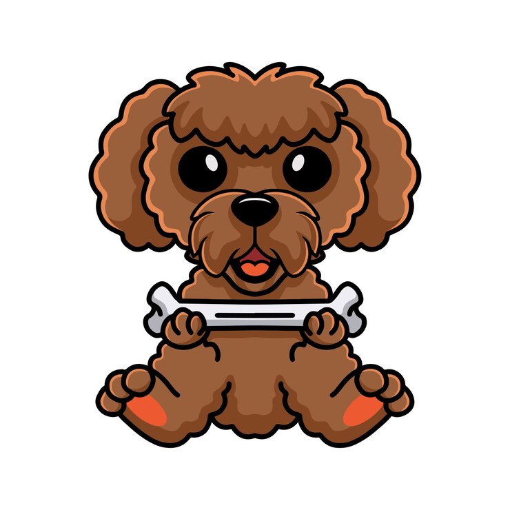 Vector cute dibujos animados de perro caniche toy sosteniendo un hueso