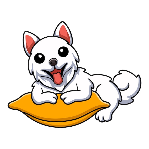 Cute dibujos animados de perro samoyedo en la almohada