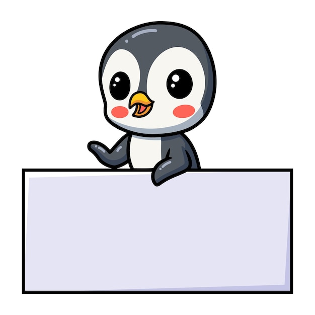 Cute dibujos animados de pingüinos con signo en blanco