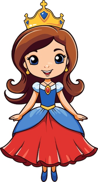 Cute dibujos animados princesita en una hermosa ilustración de vector de vestido