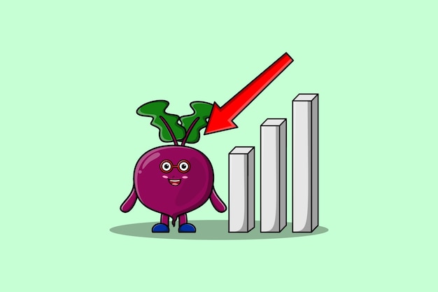 Cute dibujos animados Remolacha con ilustración gráfica de signo hacia abajo en un diseño moderno plano 3d