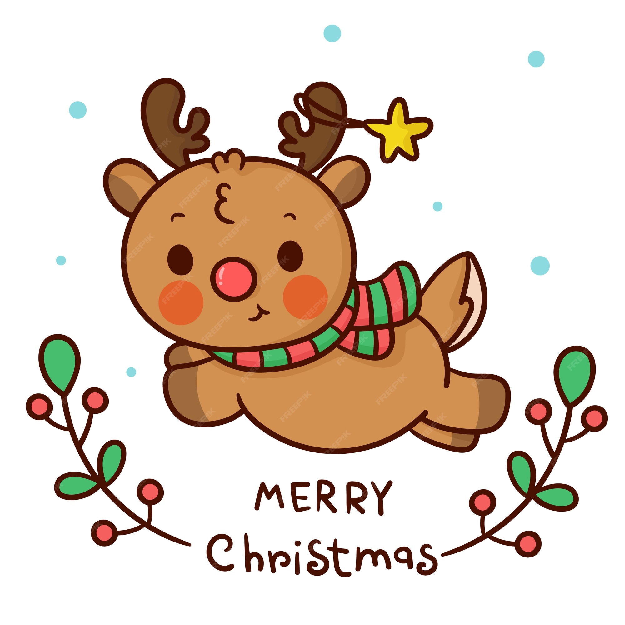 Cute dibujos animados de renos con flor de navidad animal kawaii | Vector Premium Cute dibujos animados de renos con flor de navidad animal kawaii | Vector Premium