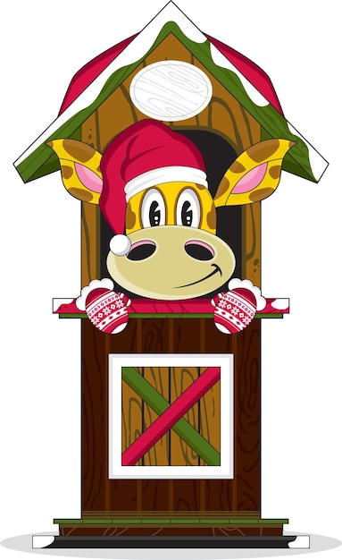 Vector cute dibujos animados santa claus navidad jirafa personaje en cabaña