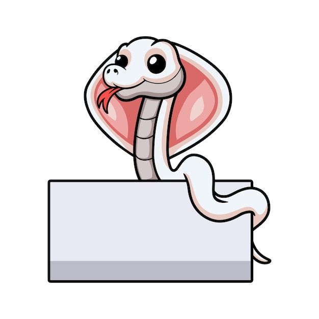 Cute dibujos animados de serpiente cobra leucística con signo en blanco