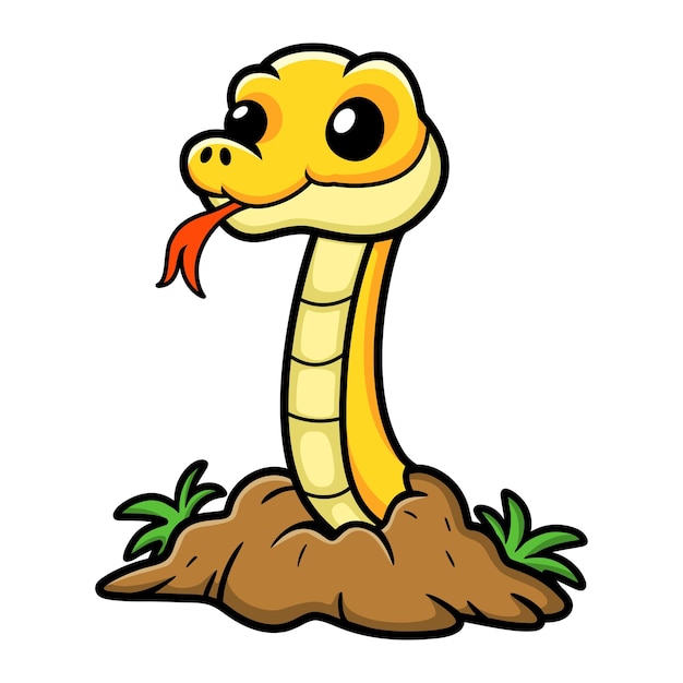 Cute dibujos animados de serpiente insularis amarilla fuera del suelo