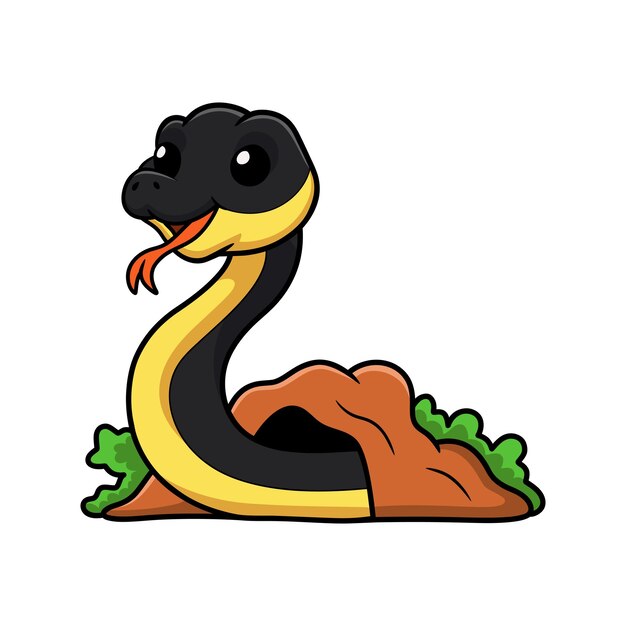 Cute dibujos animados de serpiente de mar de vientre amarillo fuera del agujero