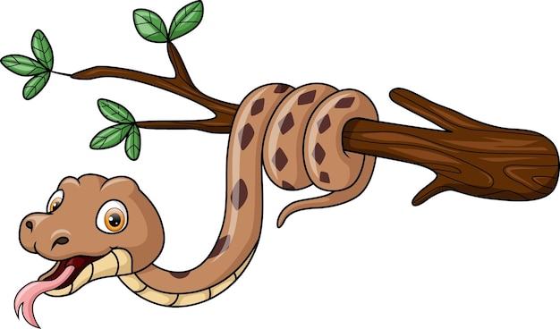 Cute dibujos animados de serpiente marrón en la rama de un árbol