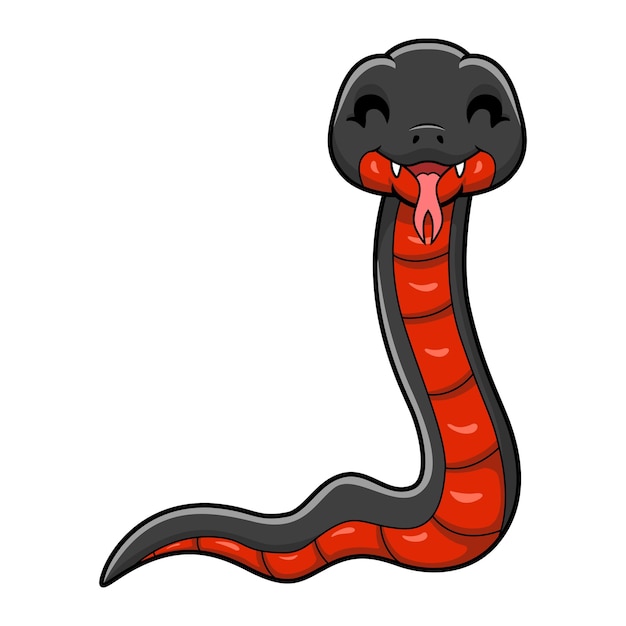 Cute dibujos animados de serpiente negra de vientre rojo