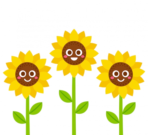 Cute dibujos animados sonriendo ilustración de girasoles