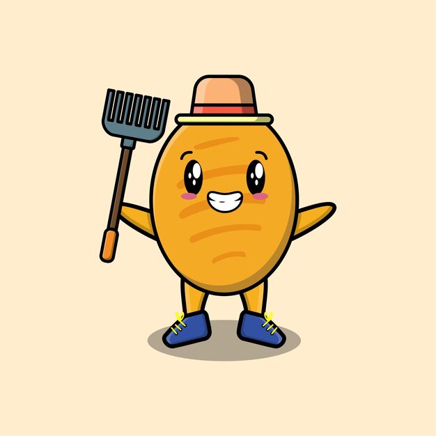 Cute dibujos animados trabajador agrícola pan con horca imagen vectorial lindo diseño de estilo moderno