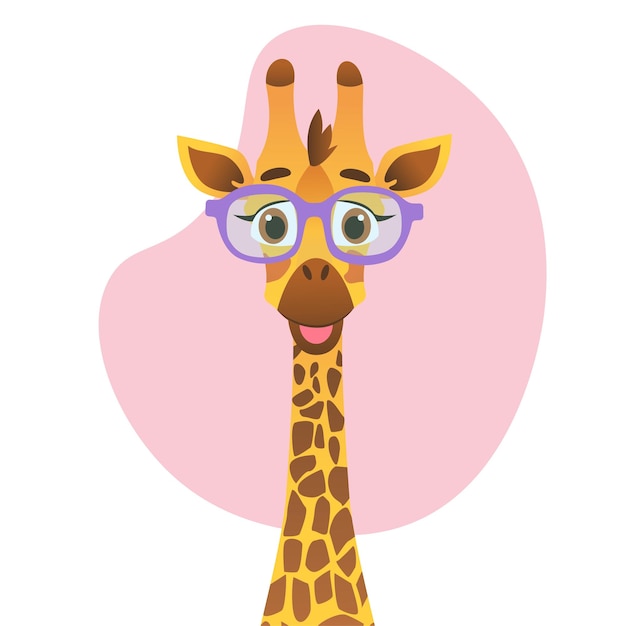 Cute dibujos animados vector jirafa con gafas ilustración vectorial con burbuja en el fondo