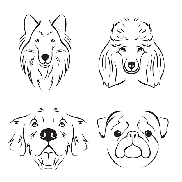 Vector cute dog breed line art logo set