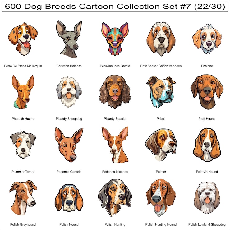 Vector cute dog breeds cartoon characters sticker bundle collection set 7 de 600 caras de perro parte 22 el juego de caricaturas de perros se ha convertido en una de las más populares del mundo.