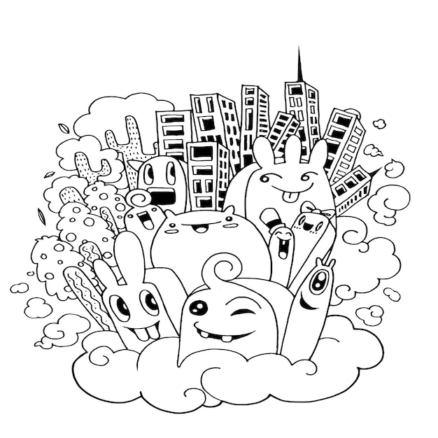 Cute doodle City, doodle dibujo estilo