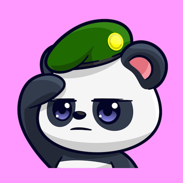 Vector cute emotes panda saludo militar ilustraciones vectoriales de dibujos animados premium