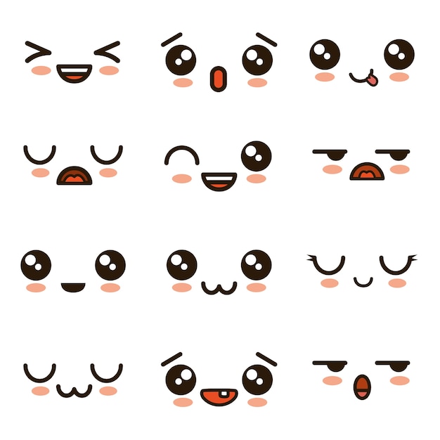 Cute faces kawaii emoji cartoon