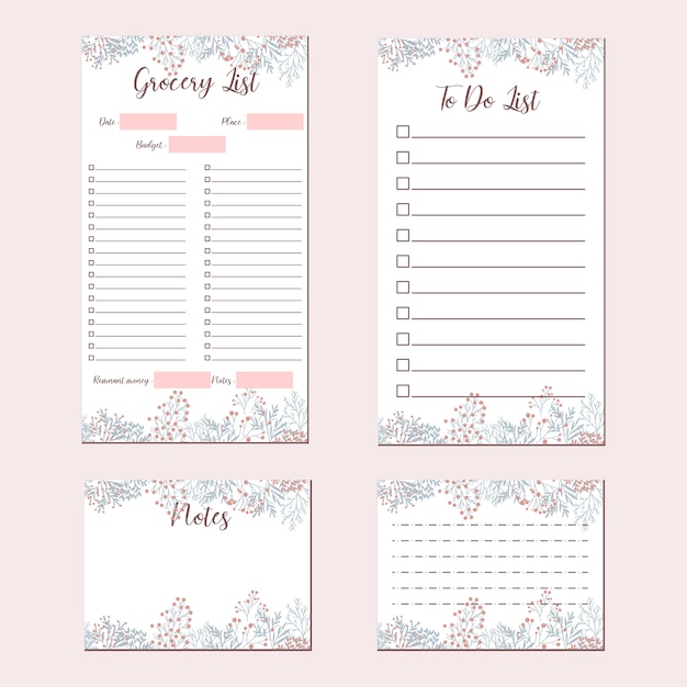 Cute flower minimalist stationery set, grocery list, to do list, notes, memo