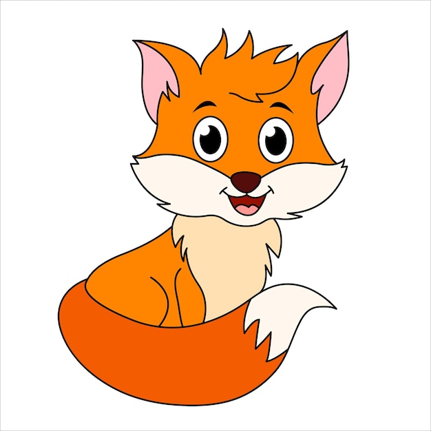 Cute Fox Cartoon Sentado Kawaii Fox Cub Ilustración Para Niños Bosque Animal Fondo