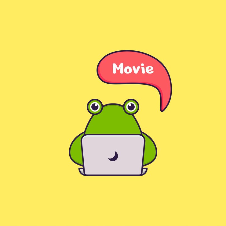 Vector cute frog está viendo una película. concepto de dibujos animados de animales aislado.