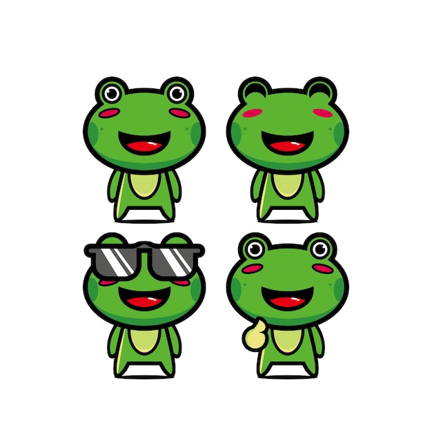 Cute frog set collection ilustración vectorial rana mascota personaje de dibujos animados de estilo plano