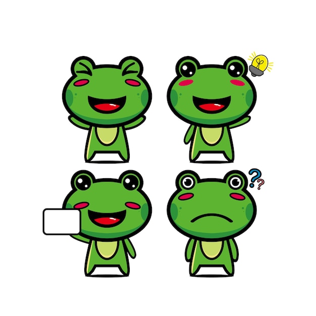Cute frog set collection ilustración vectorial rana mascota personaje de dibujos animados de estilo plano