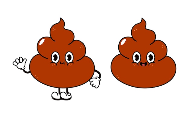 Cute funny poop waving hand character