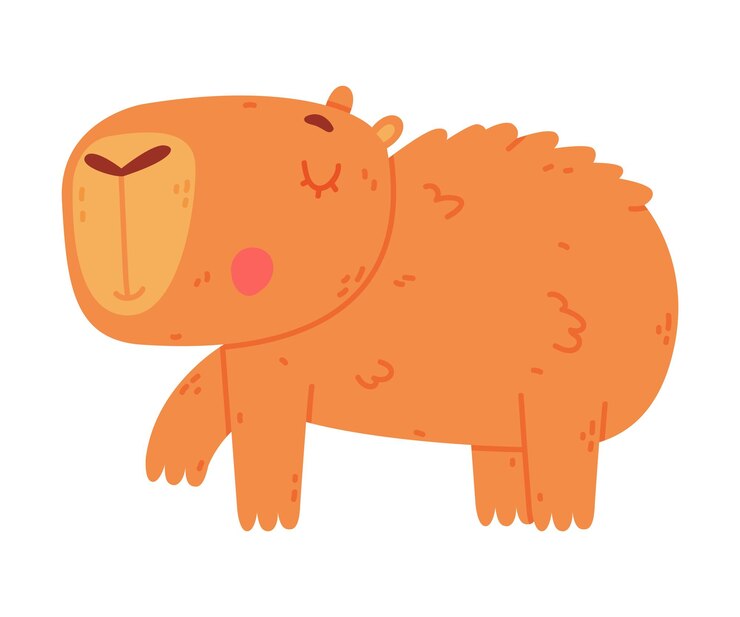Vector cute furry baby capybara side view of funny animal of south america cartoon vector illustration