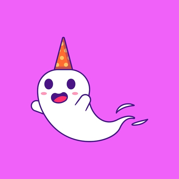 Cute ghost with hat happy halloween cartoon ilustraciones