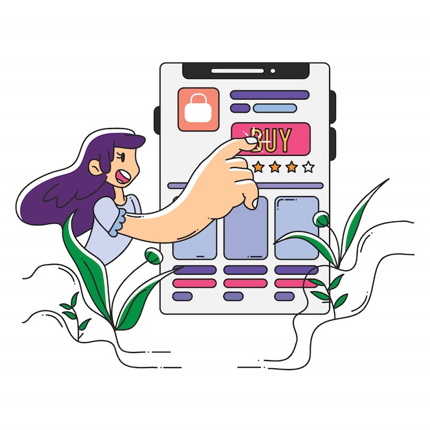 Cute girl ilustración compras ui cartoon