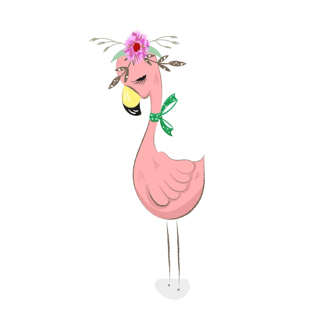 Cute girl pink flamingo cartoon dibujado a mano