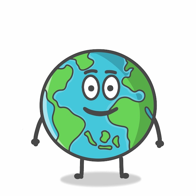 Cute Globe Earth Character Flat Cartoon Emoticon Vector Plantilla Diseño Ilustración