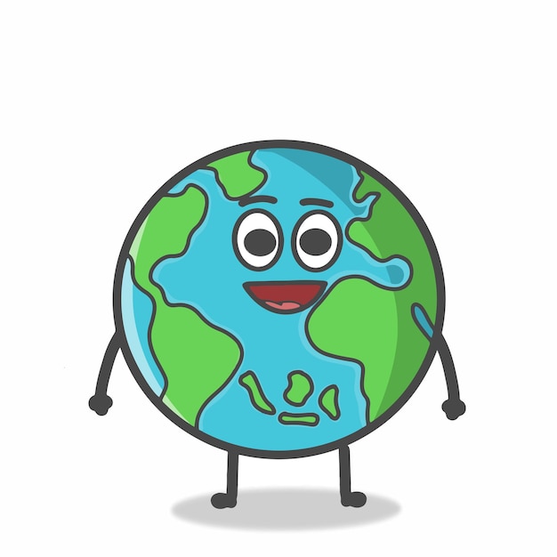 Cute Globe Earth Character Flat Cartoon Emoticon Vector Plantilla Diseño Ilustración
