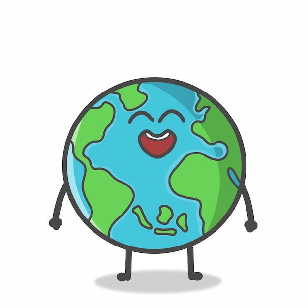 Cute Globe Earth Character Flat Cartoon Emoticon Vector Plantilla Diseño Ilustración