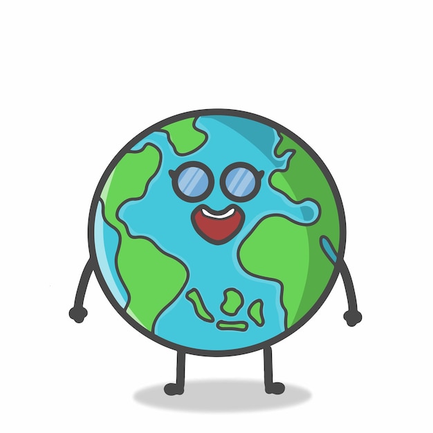 Cute Globe Earth Character Flat Cartoon Emoticon Vector Plantilla Diseño Ilustración