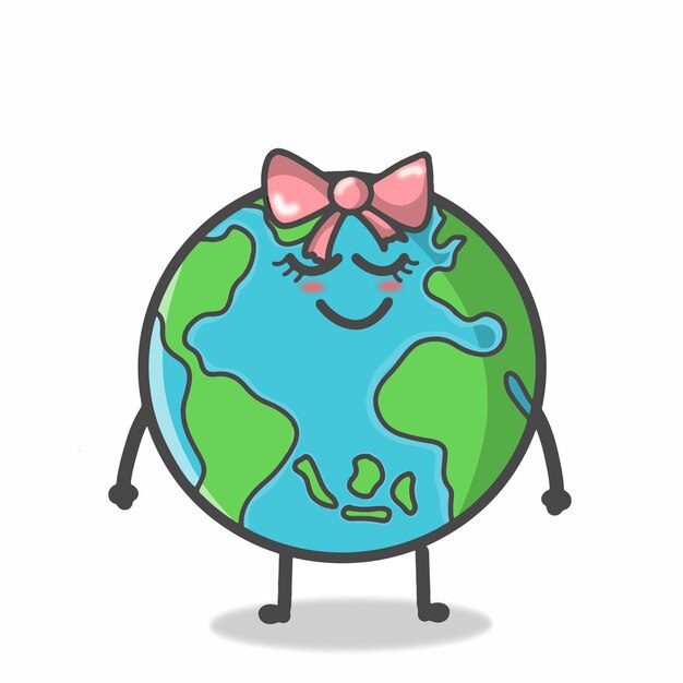 Cute Globe Earth Character Flat Cartoon Emoticon Vector Plantilla Diseño Ilustración