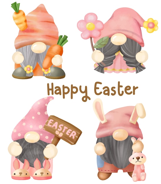 Cute Gnome Happy Easter colección de acuarela