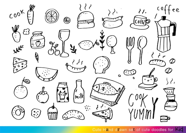 Cute Hand Drawn Set of Food Doodles for Menu and Recipe